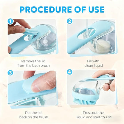 Pet Bath Brush 2 in 1 Dog Shampoo Brush with Built-in Shampoo Dispenser for Long Short Haired Dogs Cats Bubble Maker for Bathing Grooming (Red)