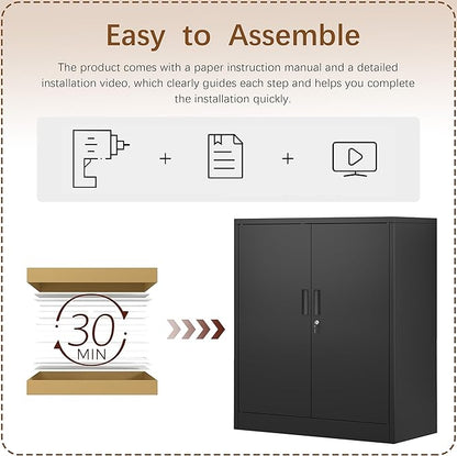 Metal Storage Cabinet, 36 Inch Tall Metal Storage Cabinet with Doors and Shelves, Pantry Cabinets for Kitchen Storage, Garage Cabinet for Living, Dining Room, Assemble Required.