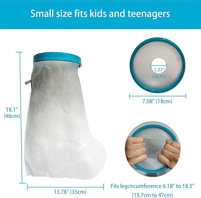 100% Waterproof Kid Leg Cast Cover for Showering, Reusable Kid Short Leg Cast Protector, Cast Covers for Shower Leg, Cast Bag for Shower, Cast Cover for Showering Foot (18inch)