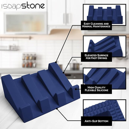 Silicone Soap Dish (USA Patented) Self Draining Bar Soap Holder for Shower Bathroom Sink, Drying Soap Dish Tray Kitchen Sponge Holder Easy Cleaning Soap Saver Mat (Midnight Navy, 2)