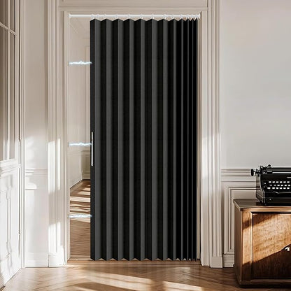 Accordion Door Curtain Set - 100% Blackout, with Curtain Rod Included, for Bedroom Privacy Protection (Black-53 W x 78" L+Rod)