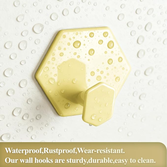 Tindbea Adhesive Towel Hooks Heavy Duty Wall Hooks Waterproof Stainless Steel Shower Rack for Coat, Key, Hat, Robe, Clothes, Picture Hanging Towel Hooks for Bathrooms Kitchen Door (4-Pack, Yellow)