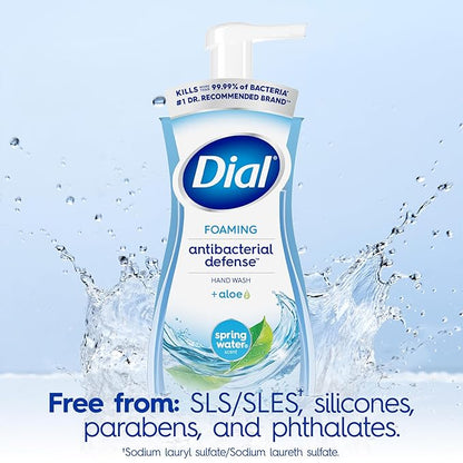 Dial Antibacterial Defense Foaming Hand Soap + Aloe, Spring Water Scent, 7.5 Fl Oz (Pack of 6), Dermatologist-Tested Hand Wash, Gentle on Skin