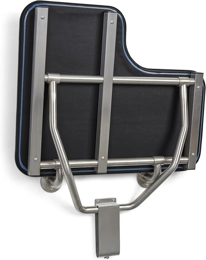 26" x 22.5" Black Padded Cushion Wall Mount Folding Right-Handed Transfer Bench Shower Seat, ADA Compliant