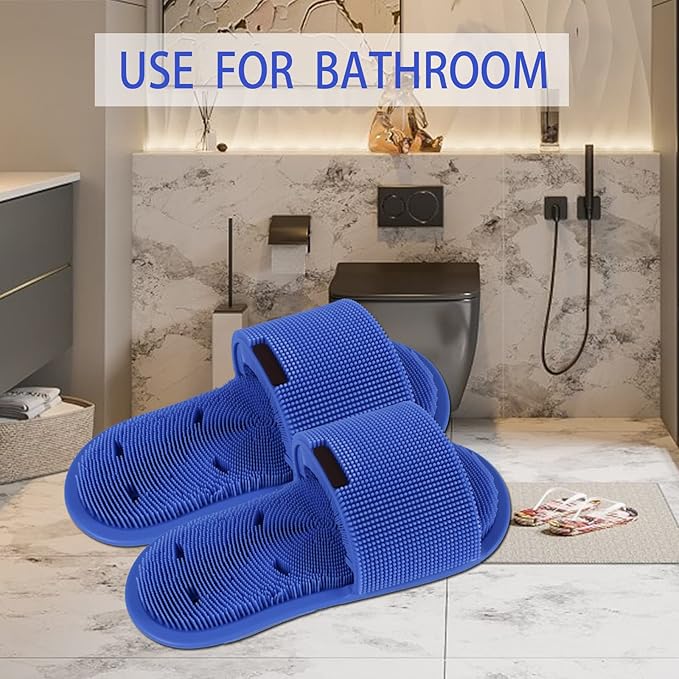 Shower Foot Scrubber with Non-Slip Suction Cups, Silicone Bristle Shower Foot Cleaning Brush Slipper for Spa Massager Exfoliating Dead Skin Remover (1 PCS) (Blue)