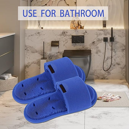 Shower Foot Scrubber with Non-Slip Suction Cups, Silicone Bristle Shower Foot Cleaning Brush Slipper for Spa Massager Exfoliating Dead Skin Remover (1 PCS) (Blue)