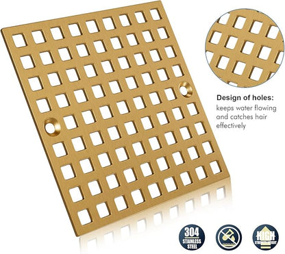 4" Champagne Bronze Shower Drain Cover - Square Floor Drain Cover Replacement - Hair Catcher/Drain Strainer for Bathrooms, Showers, and Sinks - SUS304 Stainless Steel & CUPC Certified