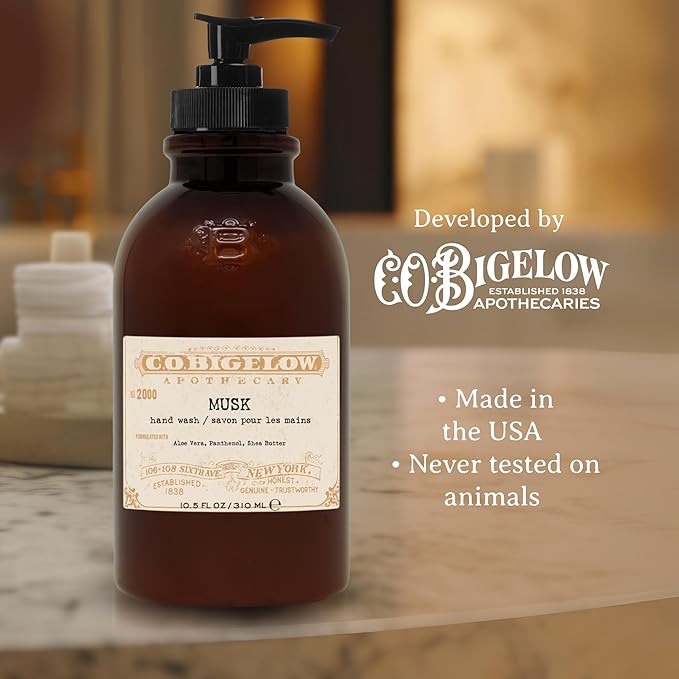 C.O. Bigelow Musk Hand Wash, Iconic Collection Liquid Hand Soap with Shea Butter, Glycerin, Aloe Vera, 10.5 Fl Oz