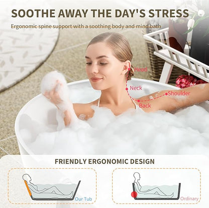 Abruzzo 59" Free Standing Solid Surface Resin Stone Bathtub, Contemporary Oval Soaking Tub with Overflow and Pop-up Drain, cUPC Certified，Matte White