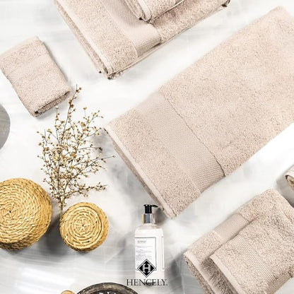 Hencely Bath Sheet Set of 2 - (35x64 Inches) - Luxury Extra Large Oversized Towels, 100% Cotton - Quick Dry, Highly Absorbent, Super Soft - Ideal for Spa, Hotel, Bathroom - (Bath Sheets 2 Pack, Beige)