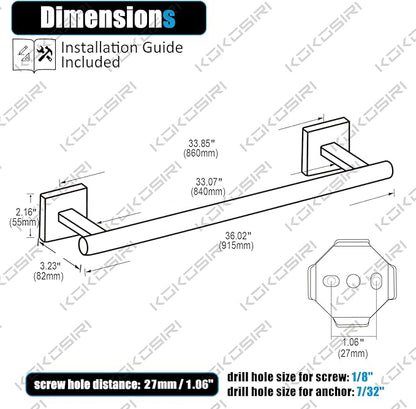 KOKOSIRI 36'' Towel Rails Bathroom Towel Bars Matte Black 36 Inch Bath Towel Holder for Washroom Kitchen Wall Stainless Steel B4005BK-L36