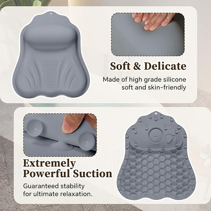 Silicone Bath Pillow for Tub Adults, 4D Air-Cushion Bathtub Pillow for Head Neck and Back Support, Non-Slip Suction Cups, Quick-Drying Waterproof Spa Pillow, Easy to Clean & Store，Gray