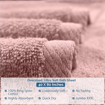 DAN RIVER Pack of 1 Bath Sheet 40x80 Inches, Oversized Towels for Adults, Quick Dry Plush Bath Towels - Dusty Rose