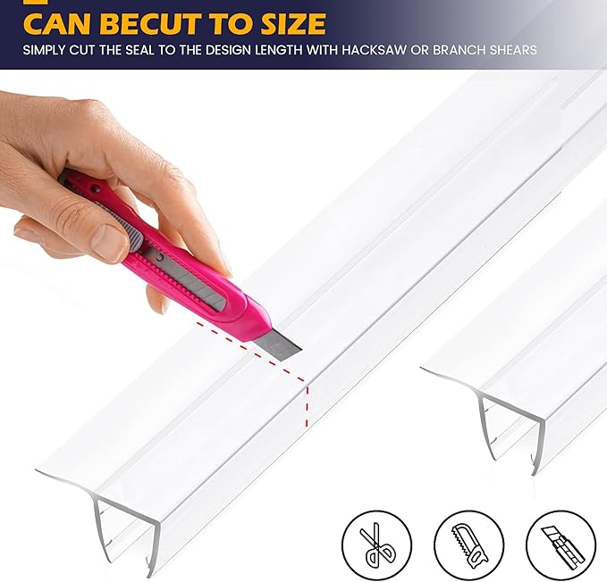 Shower Glass Door Side Seal, 2PCS 78 Inch Ultra Clear PVC Seal Strip with Long Sweep for 3/8"(10mm) Thick Framless Glass Door, to Stop Water Leakage