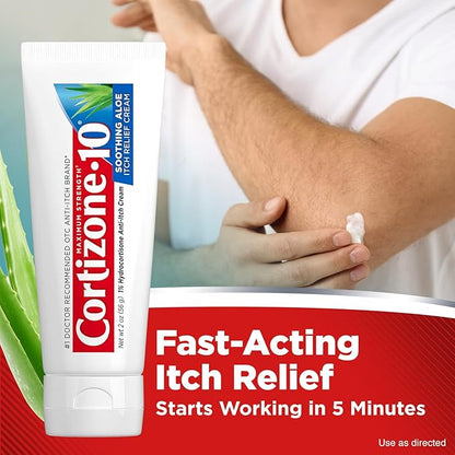Cortizone-10 Maximum Strength Soothing Aloe Itch Relief Cream, 1% Hydrocortisone, Fast-Acting, Anti-Itch Cream for Bug Bites, Rash, Eczema, Psoriasis, Poison Ivy, Oak, Sumac & More, 2 oz