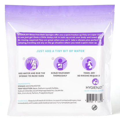 HYGIENJOY-21% Larger Rinse Free Bath Sponges for Adults-Disposable No Rinse Bathing Wipes-Soap Infused,Dry Shower Wipes for Elderly,Camping,Post Surgery Must Haves,(Lavender 25 Counts）