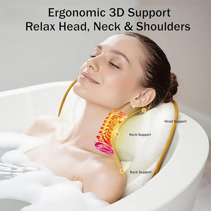 Bath Pillow PYRRHIC - Luxury Bathtub Pillow 5D Mesh with Neck & Back Support Non-Slip Suction Cups Fast Drying Soft Spa Pillow Relaxing Bath Accessories with Hook Laundry Bag White