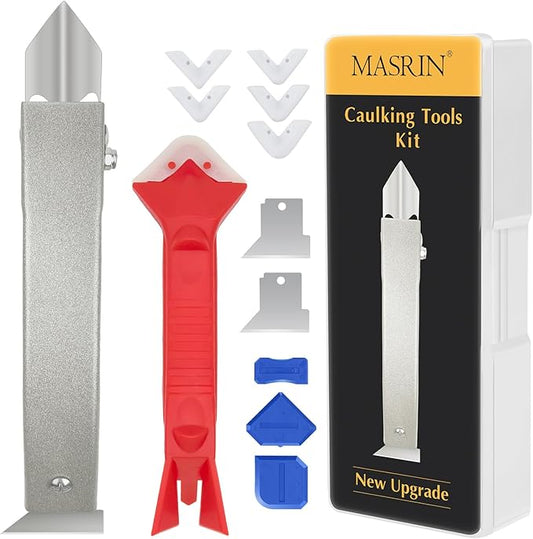 Caulking Tool-Caulk Remover Tool Kit,Grout Removal Tool,Silicone Bathroom Caulk Finishing Tool with Stainless Steel Scraper and Metal Handle for Bathroom,Kitchen,Bathtub,Sink Joint,Window