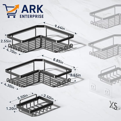 Shower Caddy Corner Shelf with Soap Holder, No Drill Adhesive Wall Mounted with Hooks - Rustproof Stainless Steel Rack by ARK.
