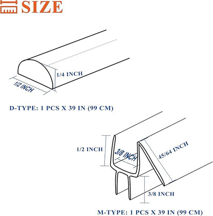 Frameless Shower Door Seal Strip 2 Pack x 39 Inch MD Glass Shower Door Bottom Seal Side Seal Strip Door Sweep for 3/8" Glass Ultra-Clear Polycarbonate Stop Shower Leaks Create A Water Barrier