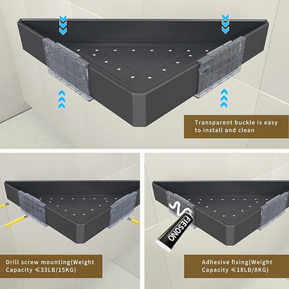 Corner Shower Shelves with Hooks, Rustproof Metal 2-Tier Shower Corner Caddy Organizer for Bathroom Toilet Kitchen, Fast Drain and Space Saving