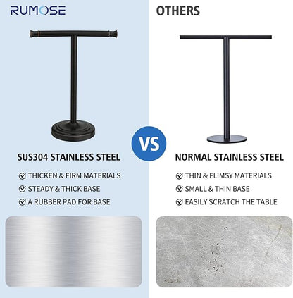 RUMOSE 13 Inch Oil Rubbed Bronze Towel Stand Hand Towel Holder Bathroom Kitchen Vanity Countertop T-Shape Towel Rack Free Standing Stainless Steel Towel Bar Towel Ring
