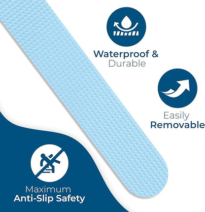 Anti-Slip Shower Stickers - Help Reduce Slipping in Bathtub & Shower, Blue Non-Slip Bath Strips, Strong Adhesive Bathtub Appliques Suitable for Homes with Kids, Adults & Seniors - 24 Pcs - Homergy