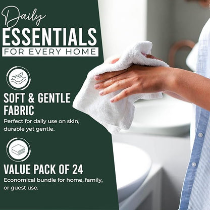 DAN RIVER 24 Pack Wash Cloths for Showering [12x12] - 100% Cotton Washcloths Premium Quality Flannel Face Cloths for Bathroom, Highly Absorbent and Soft Feel Wash Clothes, Huntergreen