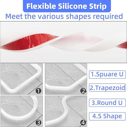 78 Inch Shower Threshold Water Dam Barrier,Shower Dam Water Stopper for Frameless Shower Door Bottom,Silicone Splash Guard for Kitchen Bathroom Sink Counter,for Wet and Dry Separation,White