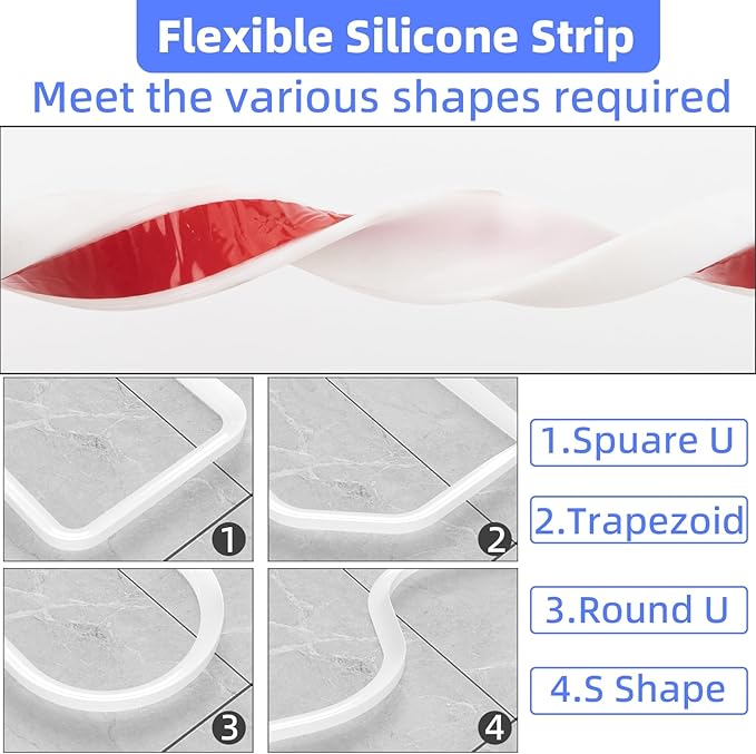 39 Inch Shower Threshold Water Dam Barrier,Silicone Shower Door Bottom Seal for Water Stopper,Flexible Edge Trim for Kitchen Sink Splash Guard,Self Adhesive Water Blocker for Bathtub,White
