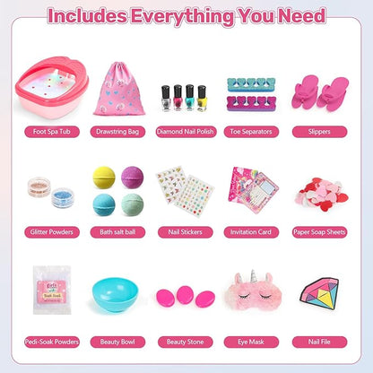 Kids Foot Spa & Nail Art Kit for Kids 4-12 – All-in-1 Foot Spa Set with Colorful Lights & Manicure Set – Fun Girls Spa Kit for Parties & Christmas Birthday Gifts for 6 8 9 10-12 Year Old Girls