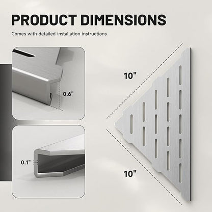 Corner Shower Shelves 10" Brushed Nickel, 2 Pack 304 Stainless Steel Shower Corner Shelf Recessed Slot Design, Wall Mount Triangle Shower Caddy for Bathroom, Kitchen Organization