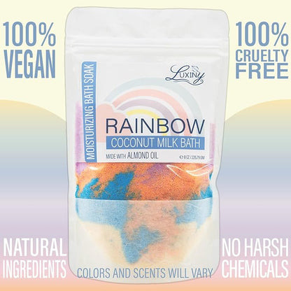 Luxiny Vegan Milk Bath Soak Made with Coconut Milk Powder & Sweet Almond Oil Which Creates A Bath Bomb Dust Soothing Fizz, 8oz (Rainbow)