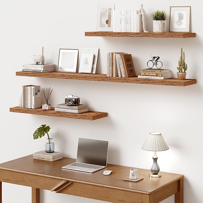 Vivelove 10 Inch Deep Floating Shelves 30 inch Long, 30 x 10 Wide Wall Shelves with Invisible Brackets, for Bedroom Bathroom Living Room Kitchen Office, Farmhouse Home Decor, Set of 2, Rustic Brown