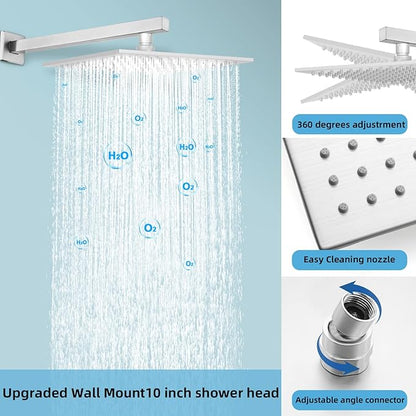 Digital Display Dual Head Shower system Rain Shower System Shower Wall Mount 10 Inch Ceiling Shower Head with 6 Inch Shower Head with shower handheld(Brushed Nickel)