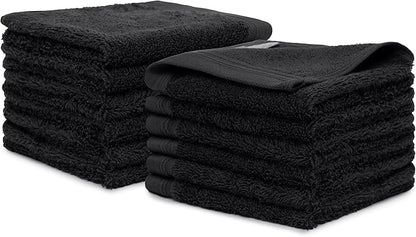 100% Cotton Washcloths Set 13” x 13” | Black Towels | Set of 24 Ultra Soft and Highly Absorbent Washcloths Sets for Bathroom, Gym, Hotel, Spa | Machine Washable Face Towel