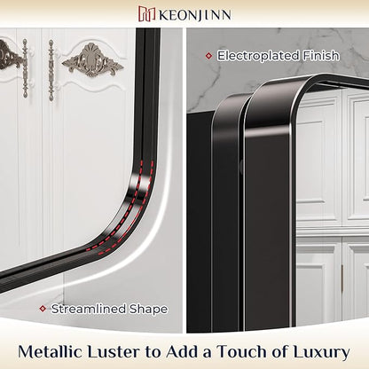 Keonjinn Black Medicine Cabinet 17 x 25 Inch, Heavy & Solid Bathroom Medicine Cabinet with Mirror, Stainless Steel Framed, Adjustable Shelves, Recessed or Wall Mount, Bathroom Mirror with Storage