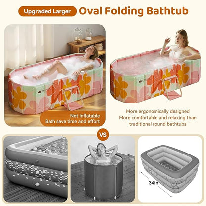 Portable Foldable Bathtub, Freestanding Bathtub No Installation, Bathroom SPA Soaking Bath Tub, Shower Stall Collapsible Hot & Ice Bath for Indoor Outdoor (Pink, 59"L x 21.6"W x 19.6"H)