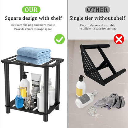 Shower Stool for Inside Shower, Shower Bench Stool with Storage Shelf, Stainless Steel Shower Stool for Shaving Legs, Waterproof Shower Foot Rest, Bathroom Shower Bench Seat Shower Chair