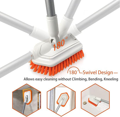 Shower Scrubber for Cleaning with Long Handle,Cleaning Brush with 2 Interchangeable Scrub Brush for Bathroom, Bathtub, Wall, Floor