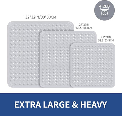 OTHWAY Square Shower Mat 32x32, TPE Non-Slip Shower Mats with Drain Holes and Suction Cups, Walk-in Mat for Inside Shower Stall, Anti-Slip for Elderly Kids (Light Grey)