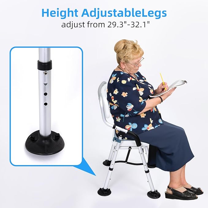 Shower Chair for Inside Shower,Foldable Shower Chair for Elderly and Disabled, Adjustable Height Chairs with Padded Arms and Back for Bathroom,Compact and Comfortable，Regular Standard