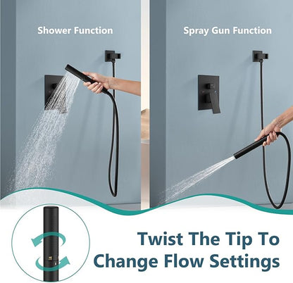 Aolemi Shower Faucet Set, High Pressure Shower System with 2-in-1 Handheld Sprayer, Wall Mount Fixture Combo with Rough-in Valve, 16 Inch Shower Head, Matte Black