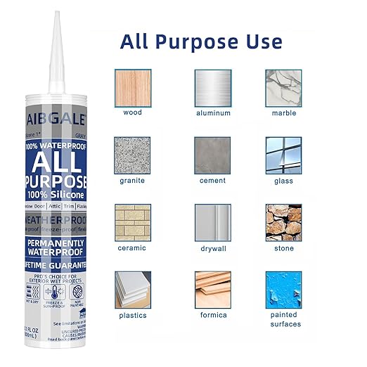 12 Packs Gray Silicone Sealant, 100% Waterproof Silicone Caulk, Adhesive Caulking Silicone for Indoor Outdoor Windows, Aquarium, Bathtub, 10.1 oz (12)