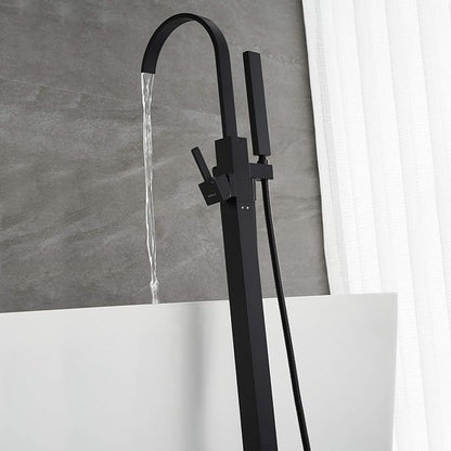 Freestanding Bathtub Faucet Tub Filler Black Floor Mount Single Handle with Hand Shower