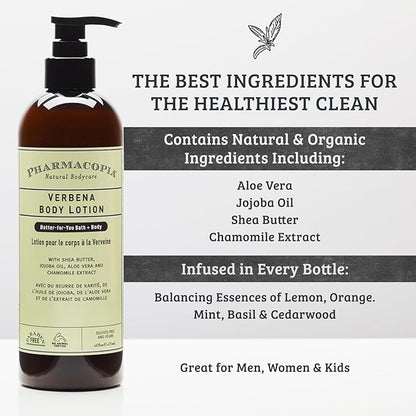 Pharmacopia Verbena Body Lotion - Hydrating Natural Moisturizer with Aromatherapy Benefits - Cruelty-Free Vegan Skin Care - Shea Butter, Aloe Vera, and Jojoba Oil - Lotion for Dry Skin, 16 oz