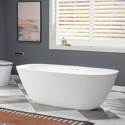 WOODBRIDGE 67" L x 32-5/8" W Luxury Contemporary Solid Surface Stone Resin Freestanding Bathtub in Matte White