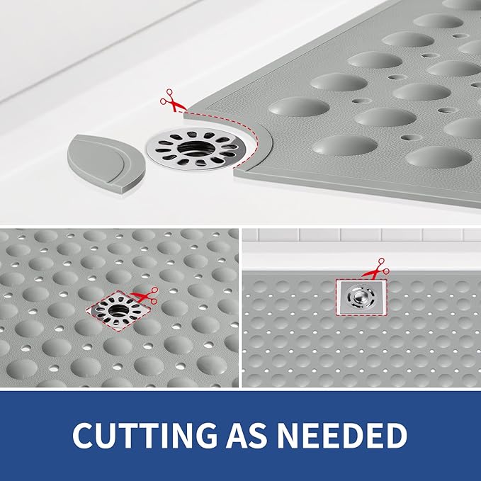OTHWAY Square Shower Mat 32x32, TPE Non-Slip Shower Mats with Drain Holes and Suction Cups, Walk-in Mat for Inside Shower Stall, Anti-Slip for Elderly Kids (Dark Grey)