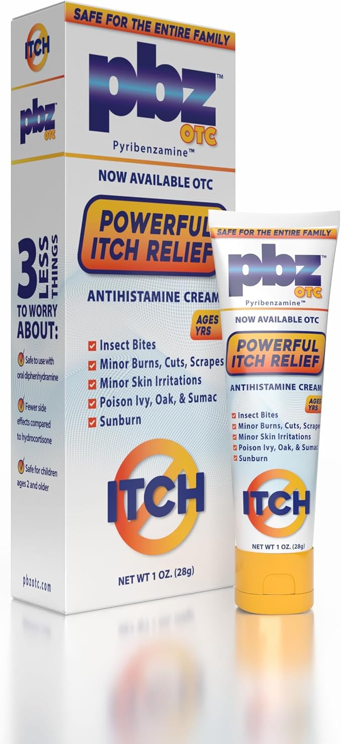 PBZ OTC Antihistamine Cream with 1% Tripelennamine, Kid Safe Itch Relief, 1 oz