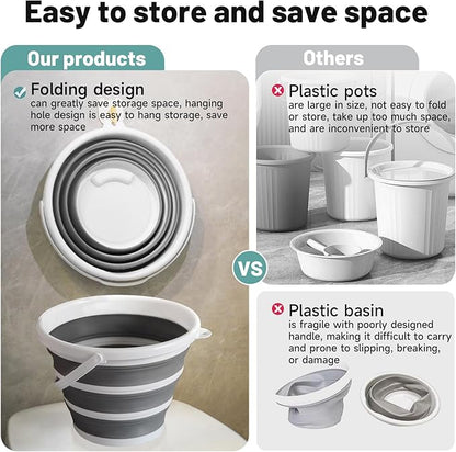 Collapsible Water Bucket (10L / 2.6 Gal) – Portable, Easy to Carry & Store, Ideal for Car Wash, Cleaning, Camping, Fishing and Outdoor Activities with Collapsible Handle Design